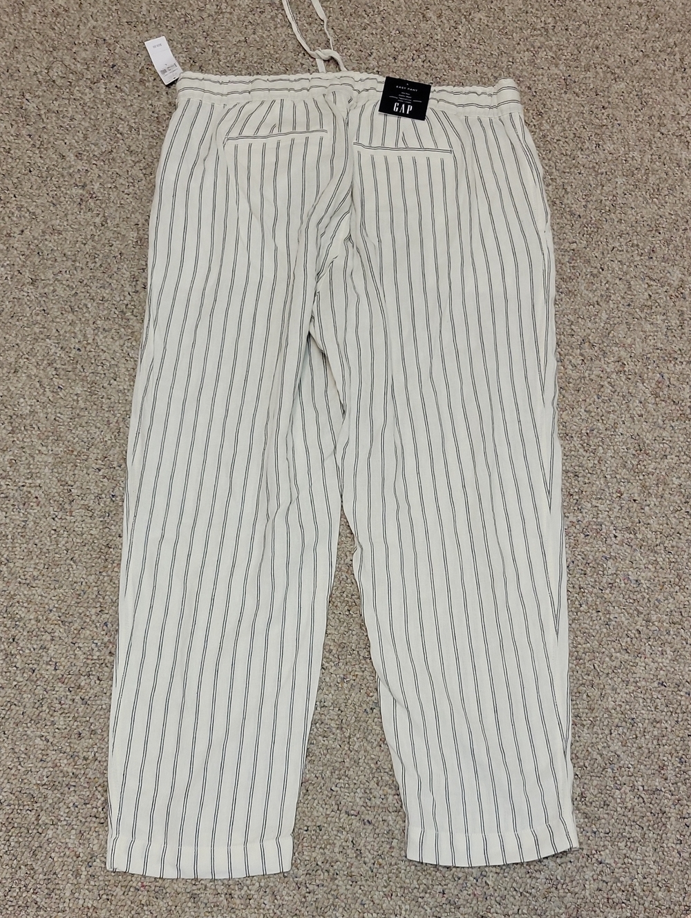 GAP Striped Wide-Leg Drawstring Pants White Black Stripes Large New Linen Blend - Picture 2 of 6